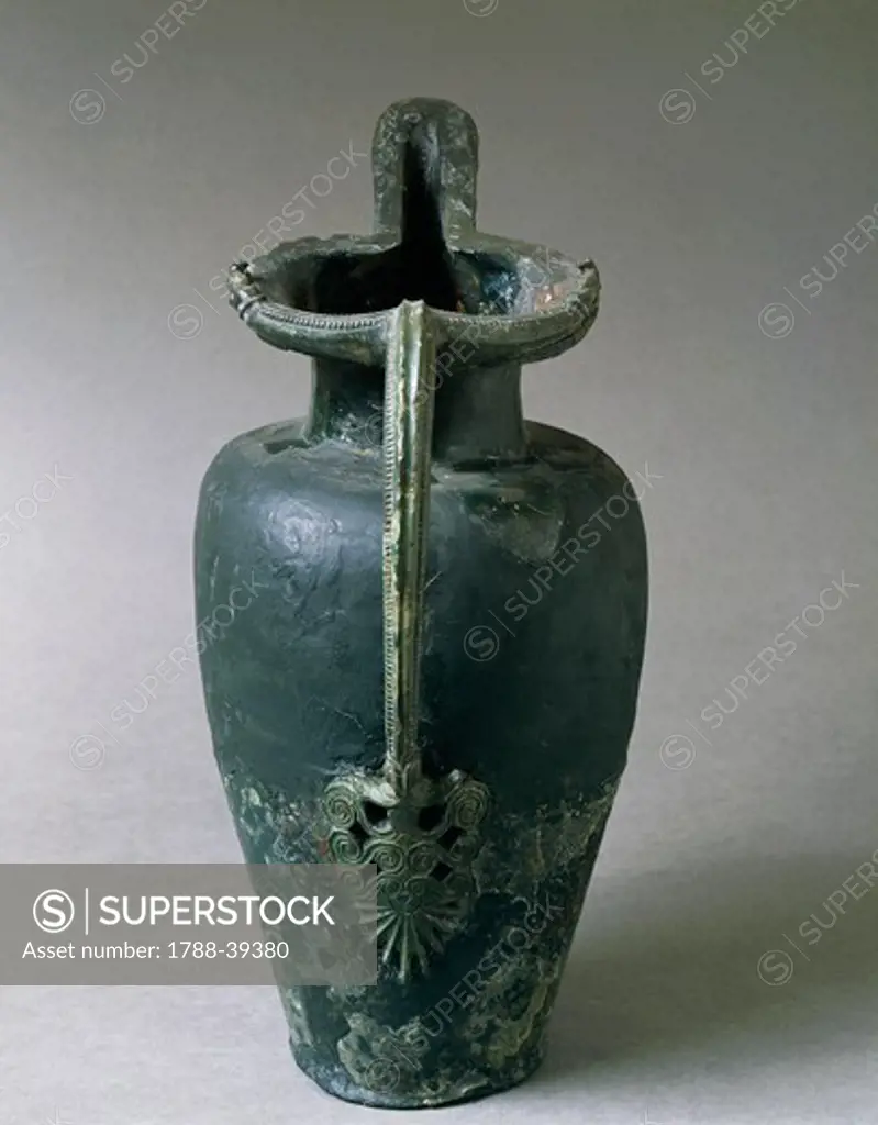 Prehistory, Italy, 6th century b.C. Bronze vase from the Gallic Castelliere (fortified borough) at Burcina hill, Biella.