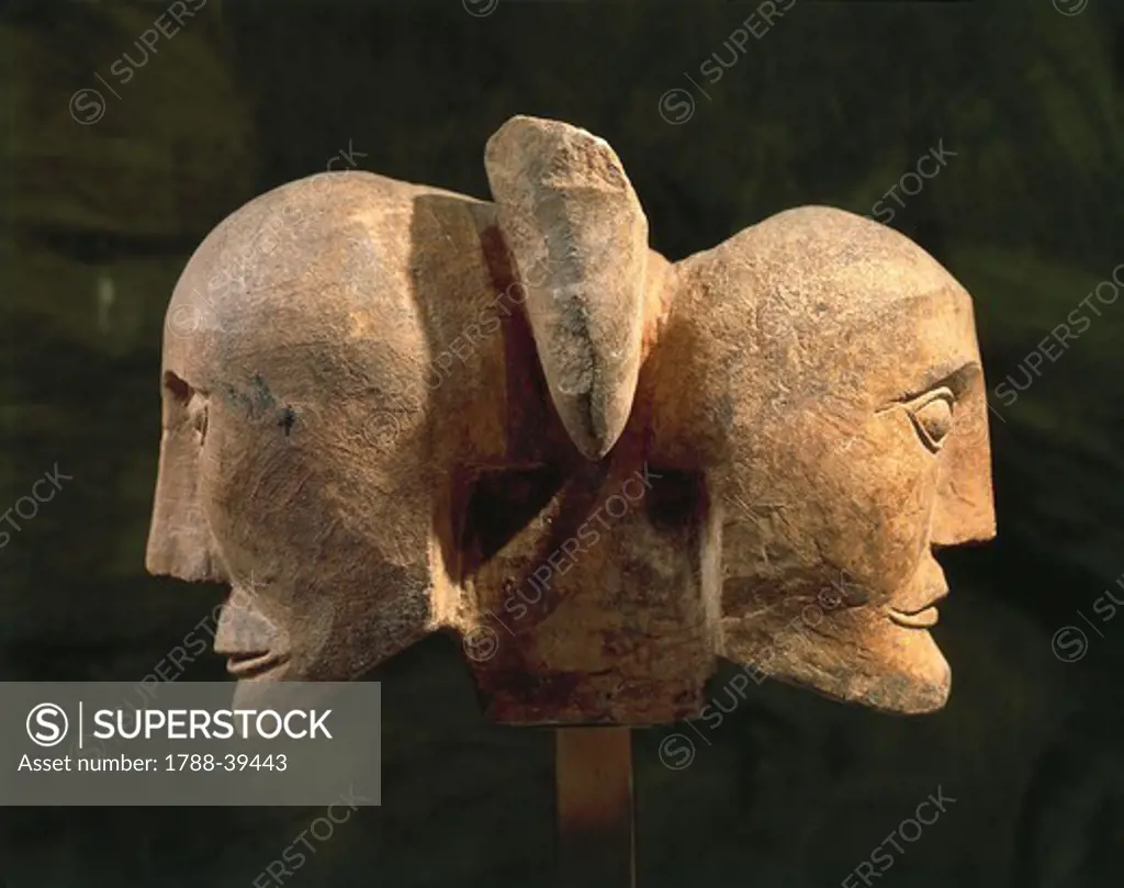 Celtic civilization, France, 3rd century b.C. Limestone opposed heads, from Roquepertuse.