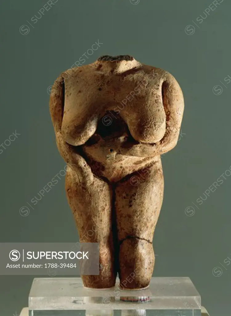Prehistory, Malta, Neolithic. Terracotta figure known as Venus of Malta. From Hagar Qim megalithic temple.