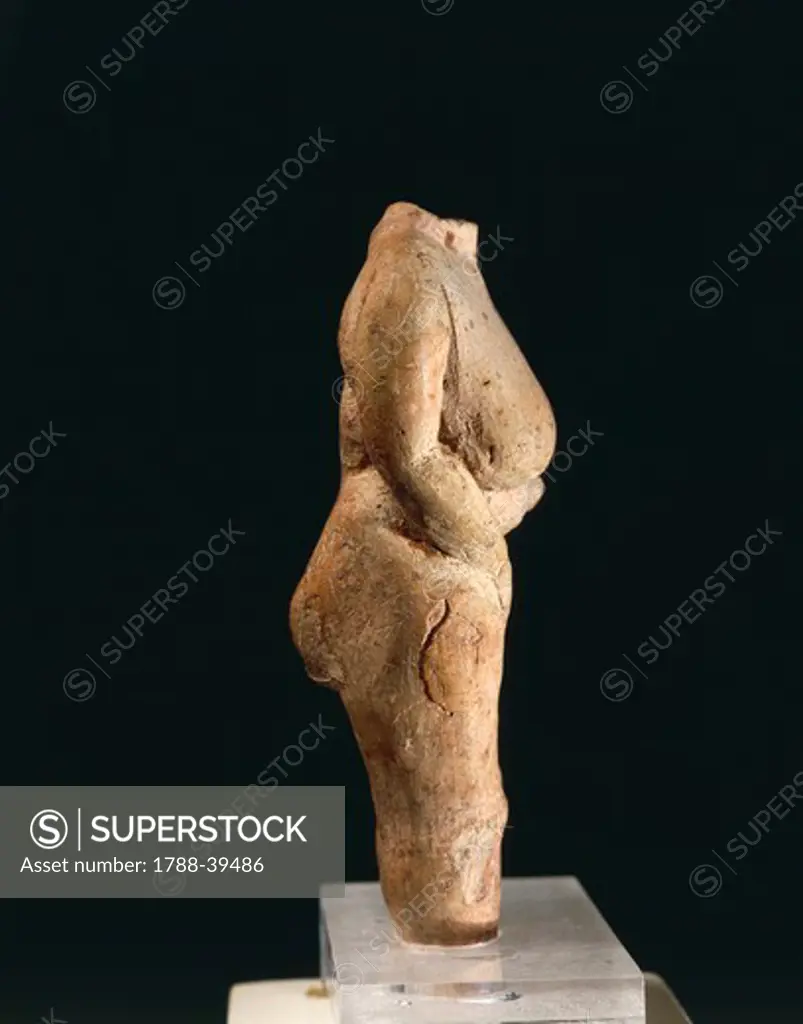 Prehistory, Malta, Neolithic. Terracotta figure known as Venus of Malta. From Hagar Qim megalithic temple.