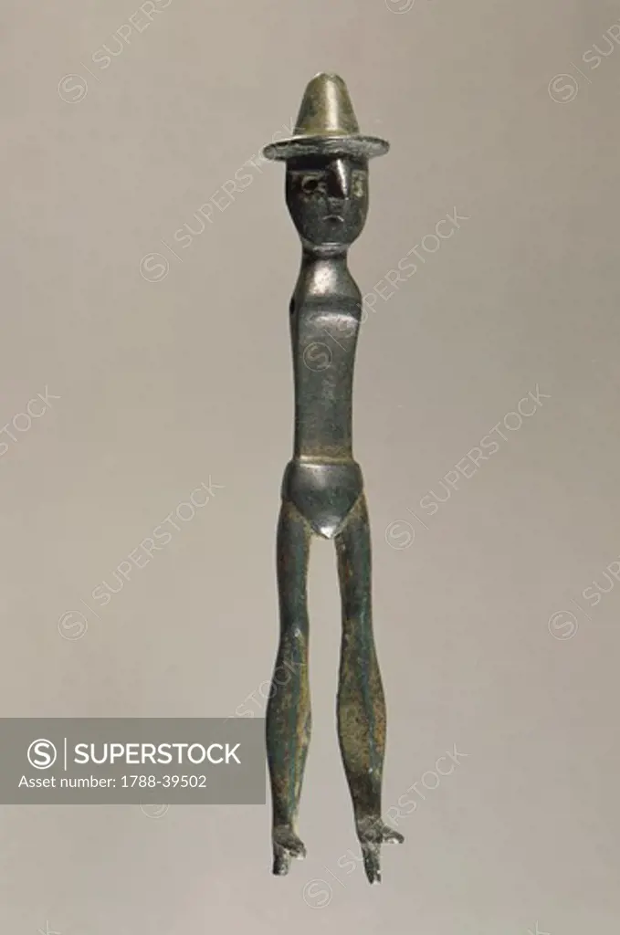Prehistory, Sweden, Bronze Age. Bronze anthropomorphic figurine. From Stockhult.