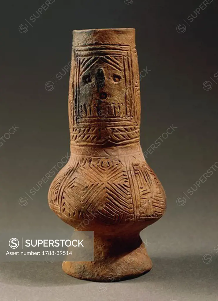 Prehistory, Hungary, Neolithic. Tisza culture. Anthropomorphic terracotta vase. From Szegvar-Tuzkoves.