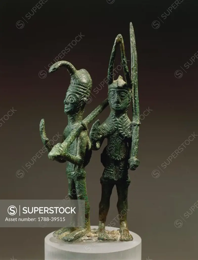 Nuragic civilization, 8th century b.C. Bronze group of two figures of warriors. From Abini, fraction of Teti, province of Nuoro.