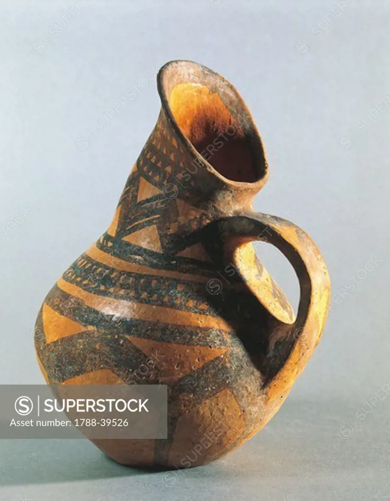 Greek civilization, Helladic period, 11th-8th century b.C. Matt-painted pitcher decorated with geometric patterns, early Iron Age. From the tumuli necropolis of Dion.