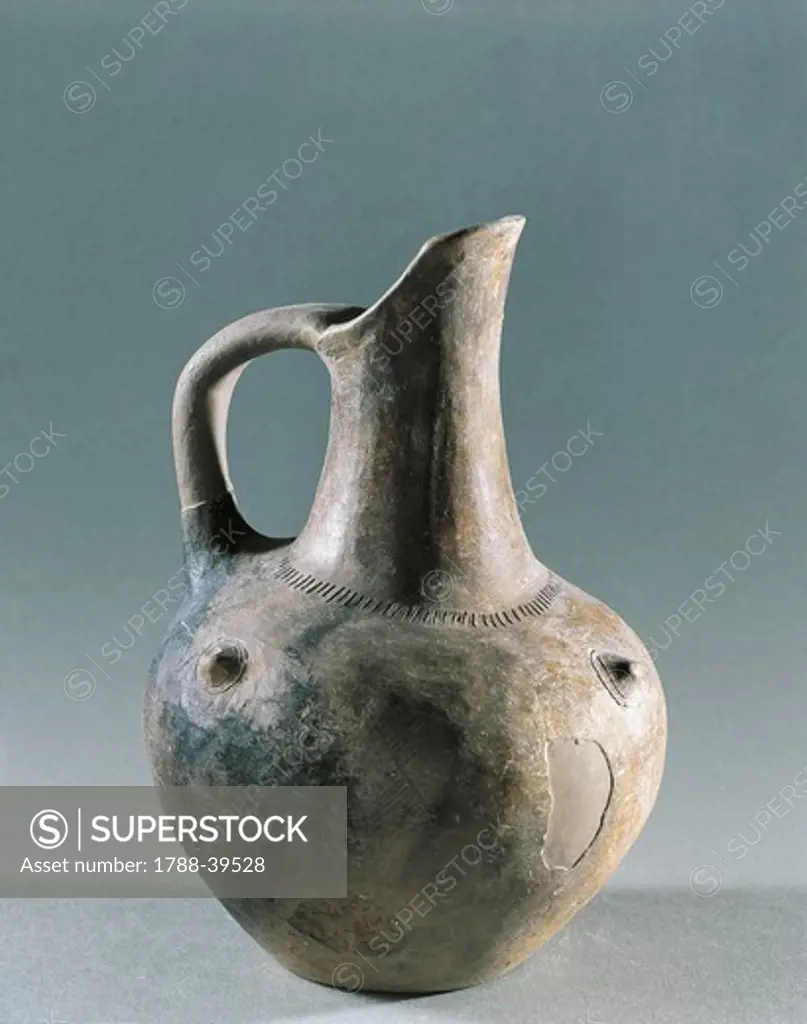 Greek civilization, Helladic period, 11th-8th century b.C. Pitcher with truncated spout, early Iron Age. From the prehistoric settlement of Asseros, Lagadas, Thessaloniki.