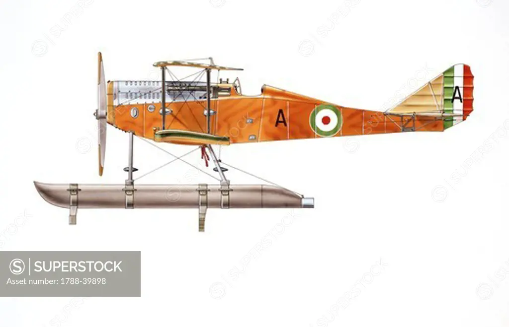 Aviation - Italian Ansaldo seaplane I.S.V.A. Color illustration