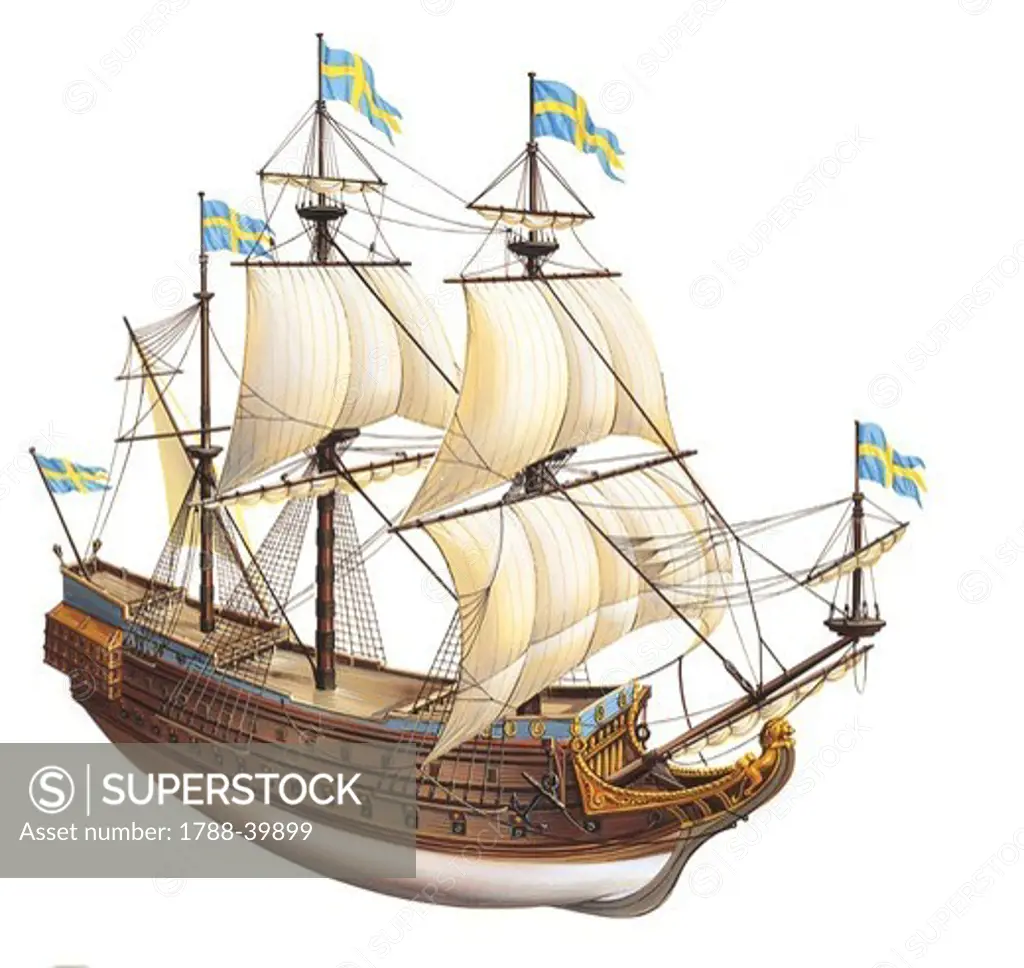 Naval ships - Galleon. Color illustration