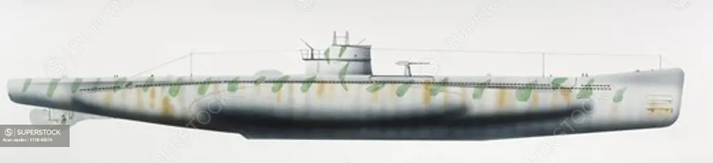 Naval ships - Italy's Regia Marina submarine RN Delfino, 1930. Color illustration