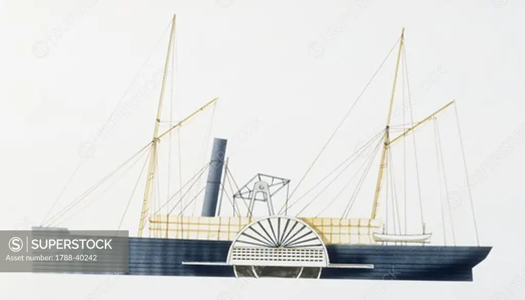 Naval ships - United States. Confederate Navy gunboat CSS Governor Moore, 1854. Color illustration