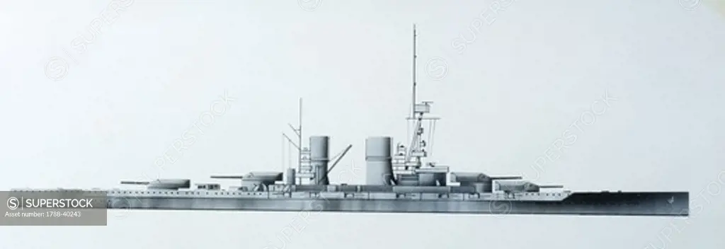 Naval ships - German Imperial Navy battle cruiser SMS Graf Spee, 1917. Color illustration