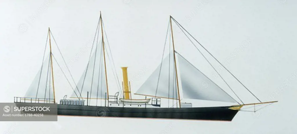 Marine transportation - German Imperial yacht Grille, 1857. Color illustration