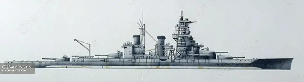 Naval ships - Imperial Japanese Navy  battle cruiser Haruna, 1913.  Color illustration