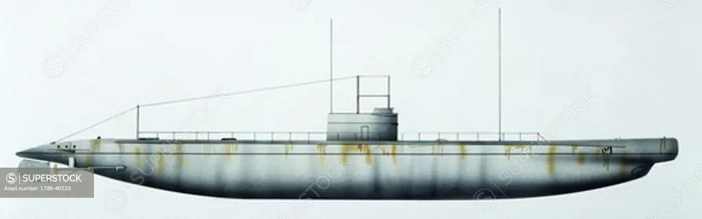 Naval ships - Imperial Japanese Navy submarine I-21, 1919. Color illustration