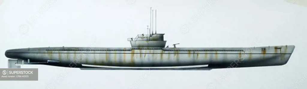 Naval ships - Imperial Japanese Navy submarine I-351, 1944. Color illustration
