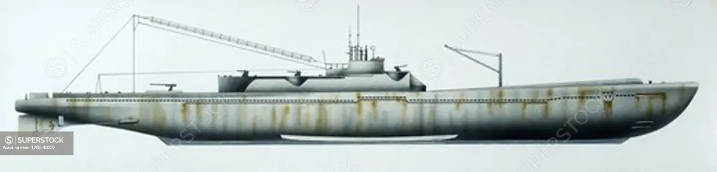 Naval ships - Imperial Japanese Navy submarine I-400, 1944. Color illustration