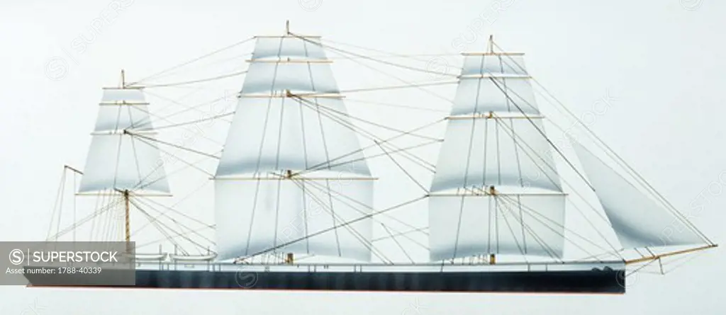 Naval ships - United States Navy screw sloop USS Idaho, 1864. Color illustration