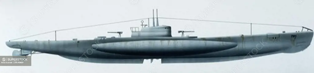 Naval ships - Italy's Regia Marina submarine RN Pietro Micca, 1935. Color illustration
