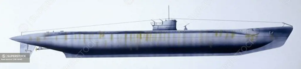 Naval ships - Italy's Regia Marina submarine RN Remo, 1943. Color illustration