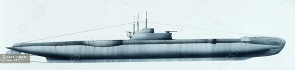 Naval ships - British Royal Navy submarine HMS Thistle, 1939. Color illustration