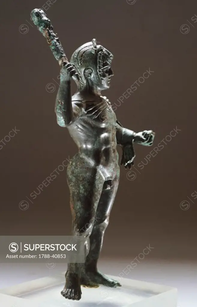 Bronze statue of Hercules in battle, from Villa Cassarini (Bologna). Etruscan Civilization, ca 400 BC.