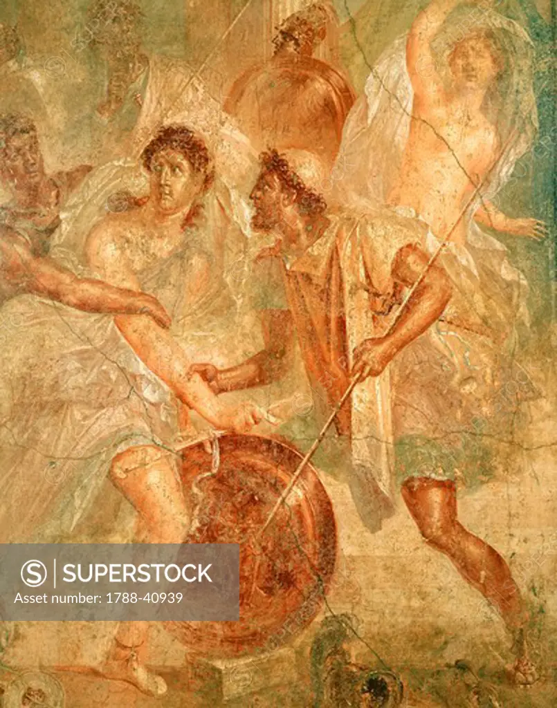 Fresco depicting Achilles and Sciro, from the House of the Dioscuri in Pompeii (UNESCO World Heritage List, 1997), Campania. Roman Civilization, 1st Century.