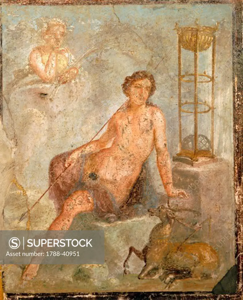 A young Cyparissus, fresco from the House of the Vettii, Pompeii (UNESCO World Heritage List, 1997), Campania. Roman Civilization, 1st Century.