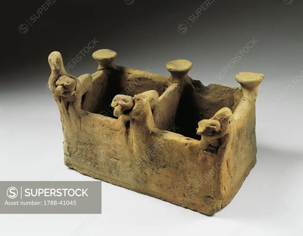 Clay model of a stable, artefact from Tell Munbaqa, Syria. Assyrian civilisation, 14th-12th Century BC.