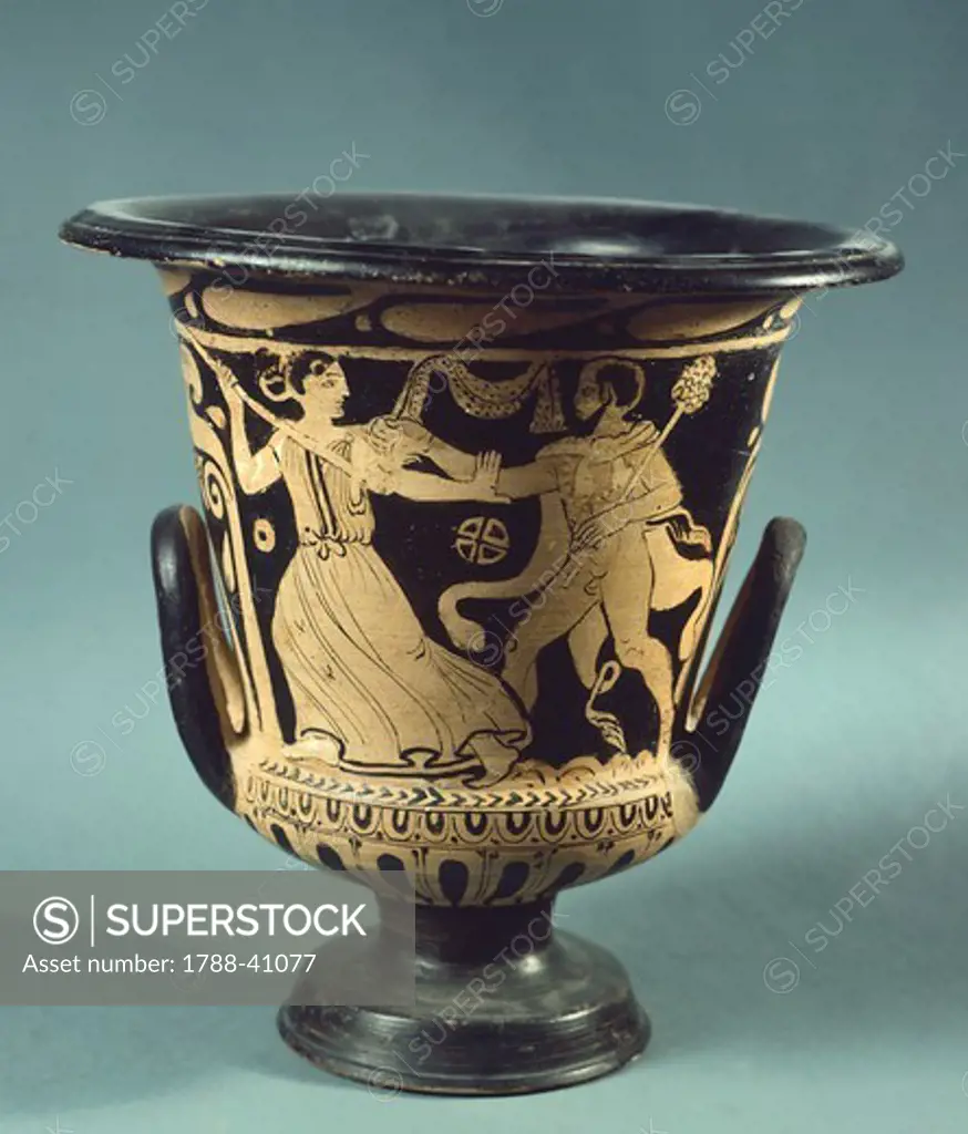 Calyx-krater (large vase) by the Villia Giulia Painter. Red-figure pottery from Cerveteri (Lazio). Etruscan Civilisation, 4th Century BC.