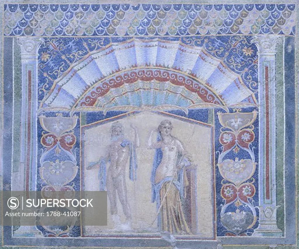 Roman mosaic depicting Poseidon and Amphitrite, Herculaneum (UNESCO World Heritage, 1997), Campania. Roman Civilisation, 1st Century.