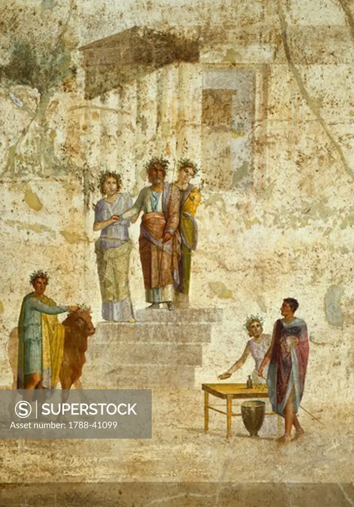 Fresco depicting Jason and Pelias, from Pompeii (UNESCO World Heritage List, 1997), Campania. Roman Civilization, 1st Century.