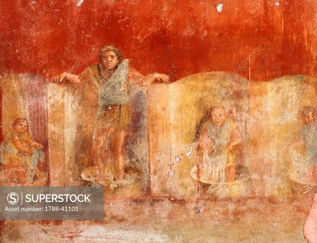 Fresco depicting The Laundrymen, from Pompeii (UNESCO World Heritage List, 1997), Campania. Roman Civilization, 1st Century.