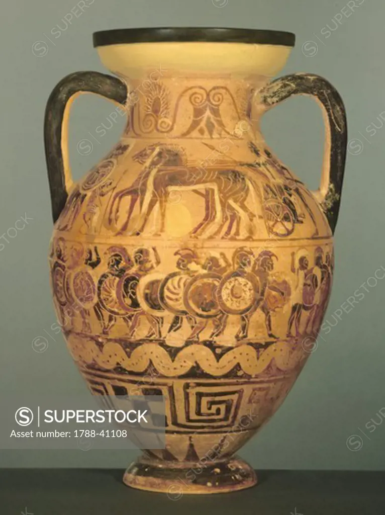 Amphora by the Anfiarao Painter. Black-figure pottery. Etruscan Civilisation, 6th Century BC.