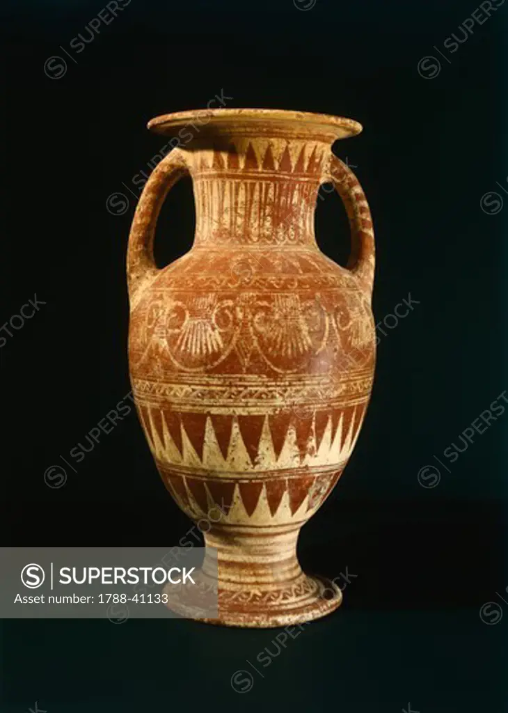 Impasto amphora, detail, orientalizing pottery from Cerveteri (Lazio). Etruscan civilization, 650-625 BC.