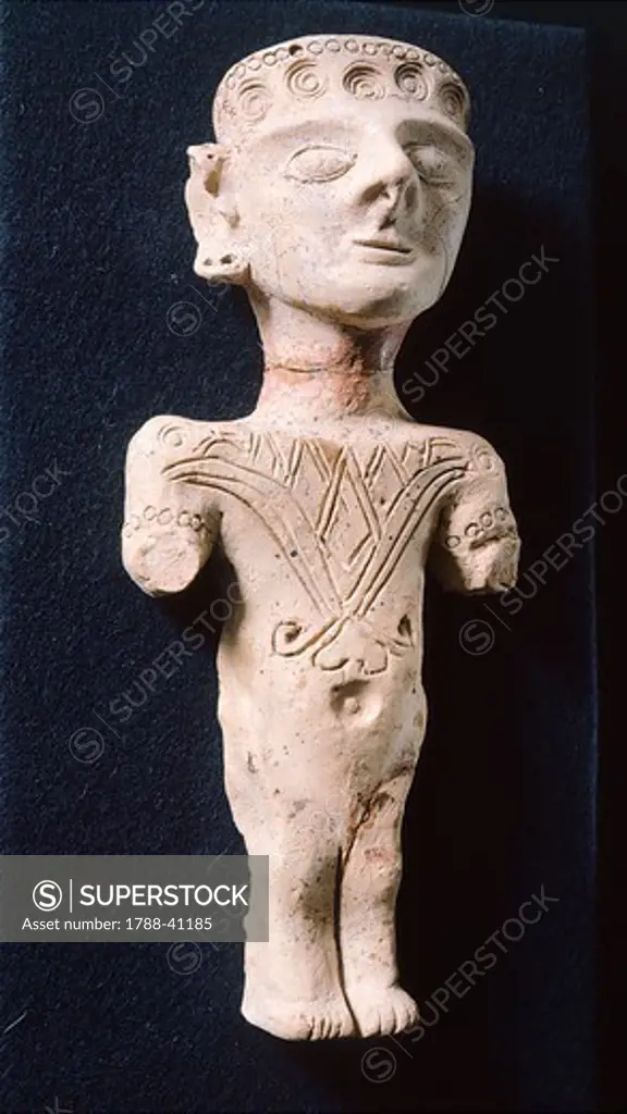 Terracotta statuette in Punic style from Ibiza (Spain). Phoenician civilization, 5th-4th Century BC.