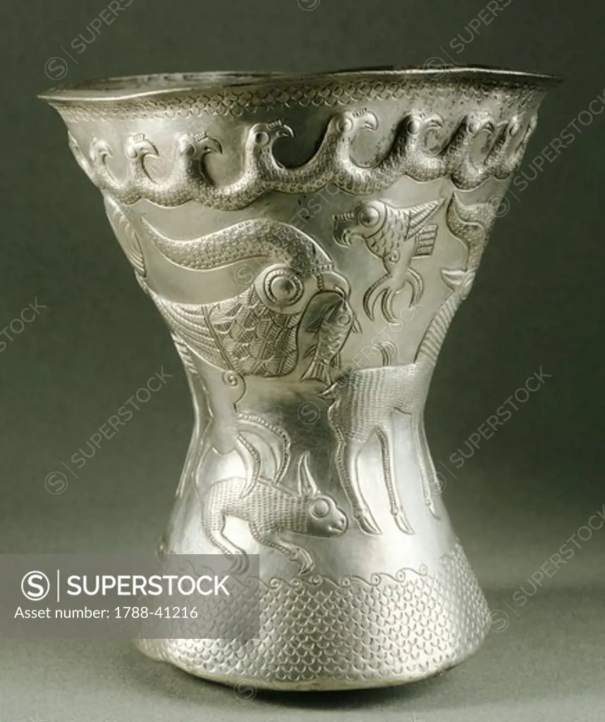 Embossed silver bottom of a vase, from Agighiol treasure, Romania. Geto-Dacian Civilization, 4th Century BC.
