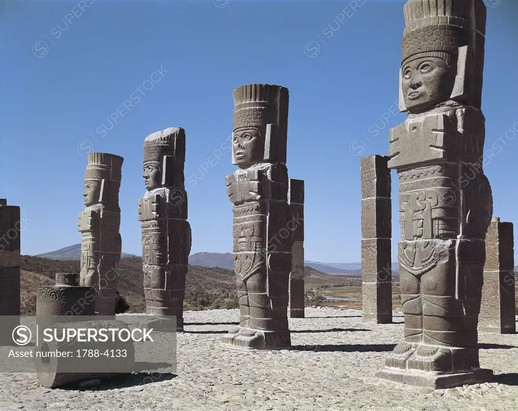 Statues in a temple, Atlantes Statues, Temple Of Quetzalcoatl, Tula, Mexico