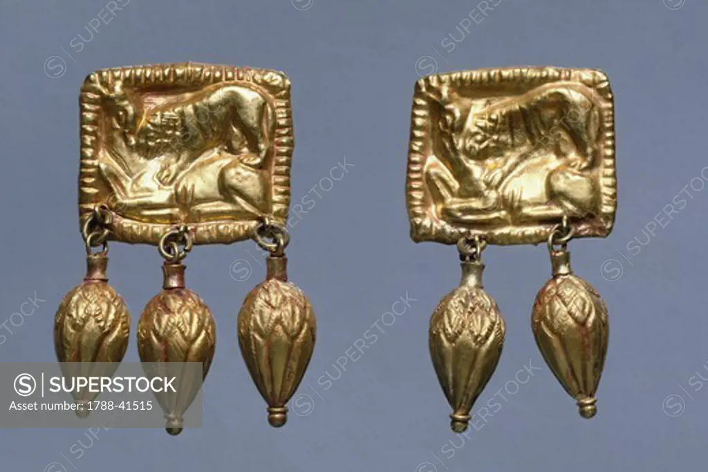 Gold plates for headgear, Goldsmith art. Scythian Civilization, 4th Century BC.