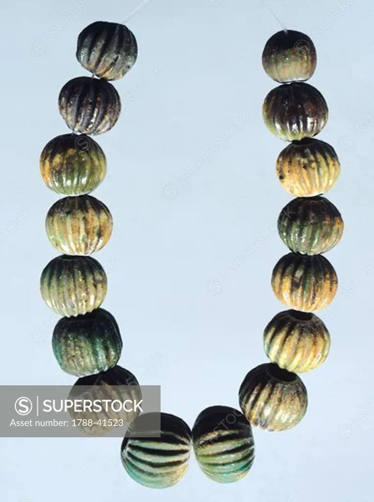 Majolica ribbed beads for a necklace, Crimea. Scythian Civilization, 1st Century BC-3rd Century AD.