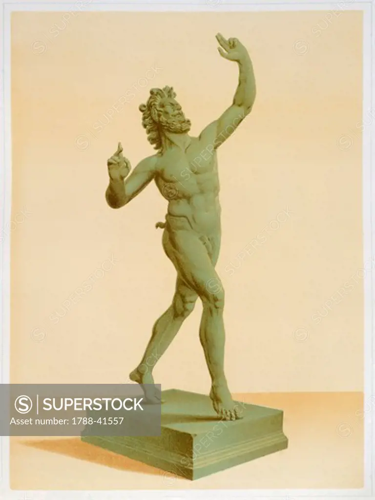 Reproduction of a bronze statue of a faun, from the Houses and Monuments of Pompeii, by Fausto and Felice Niccolini, Volume I, House of the Faun, Plate V, 1854-1896.