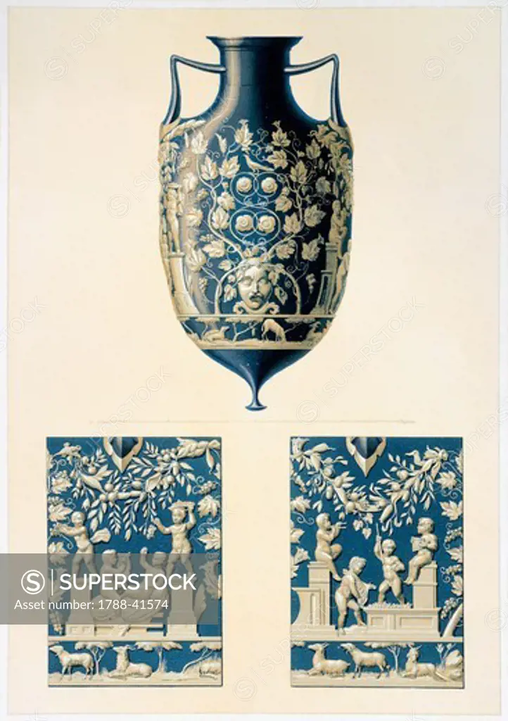 Reproduction of a decorated vase, from The Houses and Monuments of Pompeii, by Fausto and Felice Niccolini, Volume II, General Descriptions, Plate X, 1854-1896.