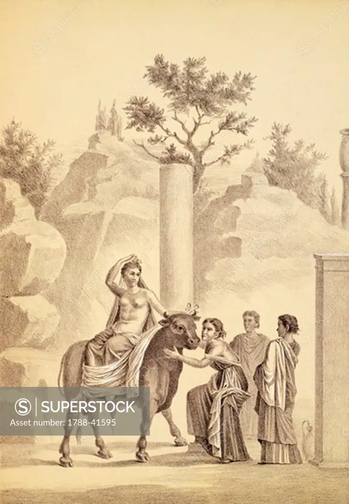 Reproduction of a fresco, from The Houses and Monuments of Pompeii, by Fausto and Felice Niccolini, Volume III, Art in Pompeii, Plate XXI, 1854-1896.