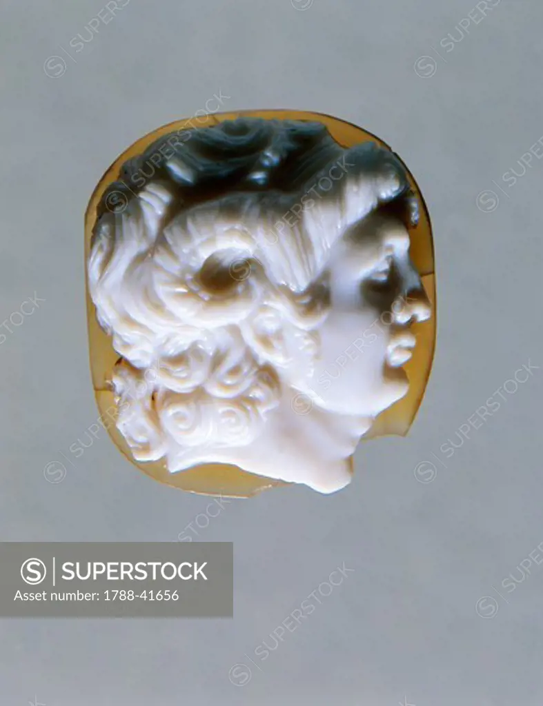 Hellenistic cameo in agate showing the head of Alexander the Great. Greek Civilization, 4th-1st Century BC.