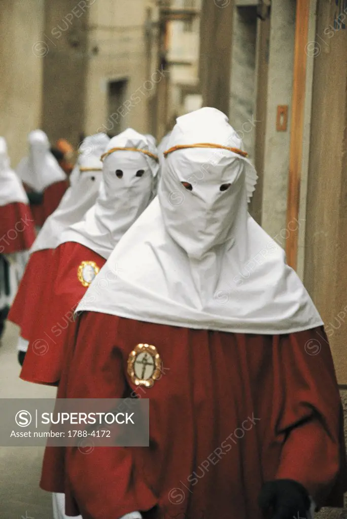 Italy - Sicily Region - Enna - Holy Week - Procession of a hooded brotherhood