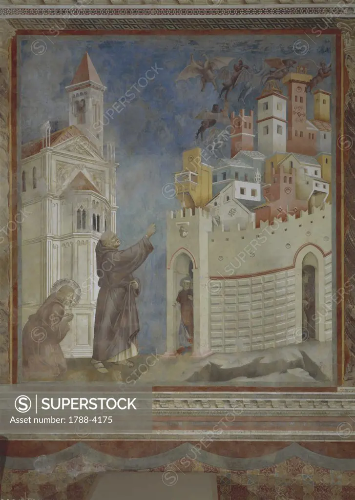 Italy - Umbria region - Assisi (Perugia province). Church of St. Francis, 'The expulsion of the devils from Arezzo' by Giotto (1267-1337)