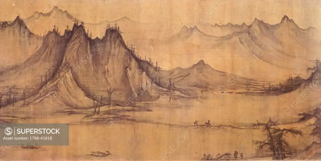 Fishing in a mountain stream, painting on a silk scroll, by Hsu Tao-ning (ca 970-ca 1052), China. Detail. Chinese Civilisation, Sung Dynasty, 10th century.