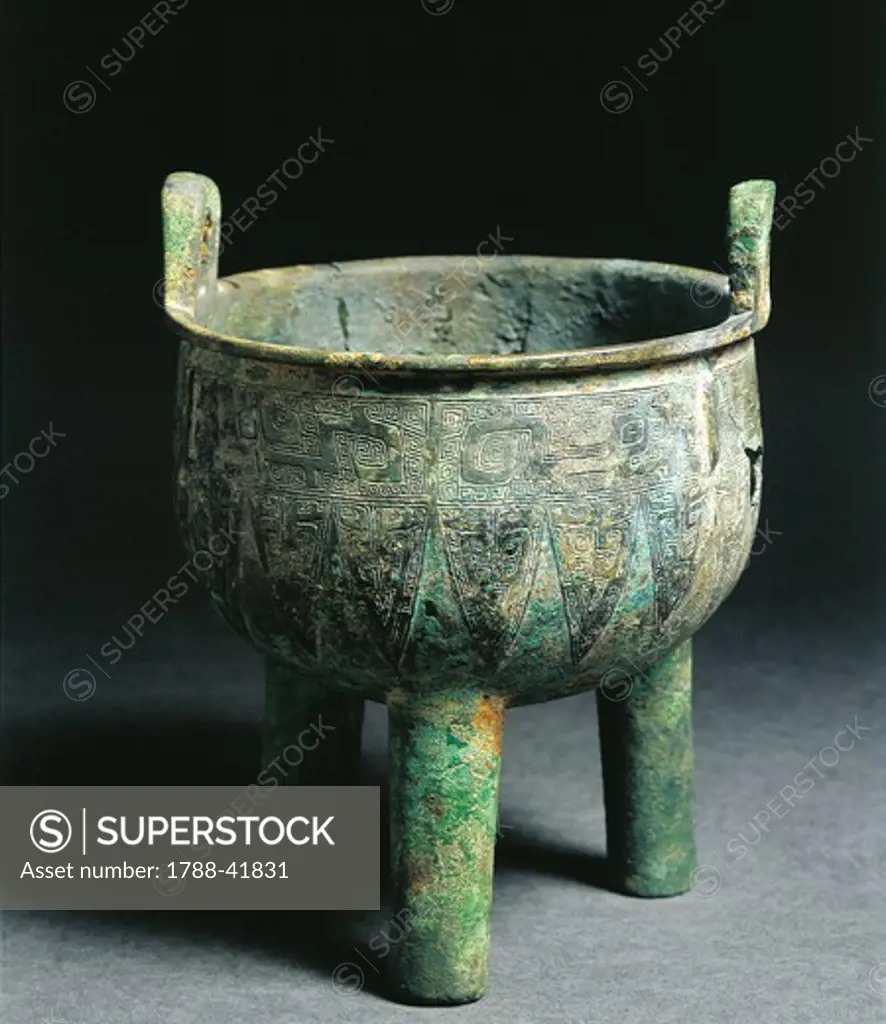 Ding, three-legged ritual vase, China. Chinese Civilisation, Shang Dynasty, 14th-11th century BC.