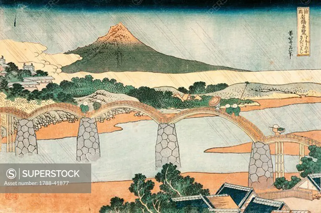 The Kintai bridge, Suwo province, 1827-1830, by Katsushika Hokusai (1760-1848), woodcut, Japan. Japanese Civilisation, 18th-19th century.