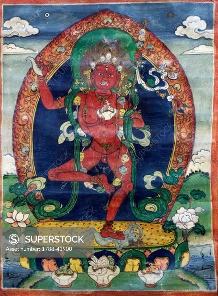Banner of the Lamaico Temple, Dakini dancing with a great necklace of skulls, Tibet. Tibetan Civilisation, 19th century.
