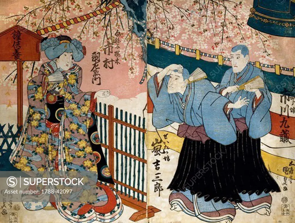 Shiki no Nagame Maru-ni-I no Toshi, Toshi actor, scene from The Four Seasons, 1839, by Utagawa Kunisada (1786-1864), printing, Japan. Japanese Civilisation, Edo period, 19th century.