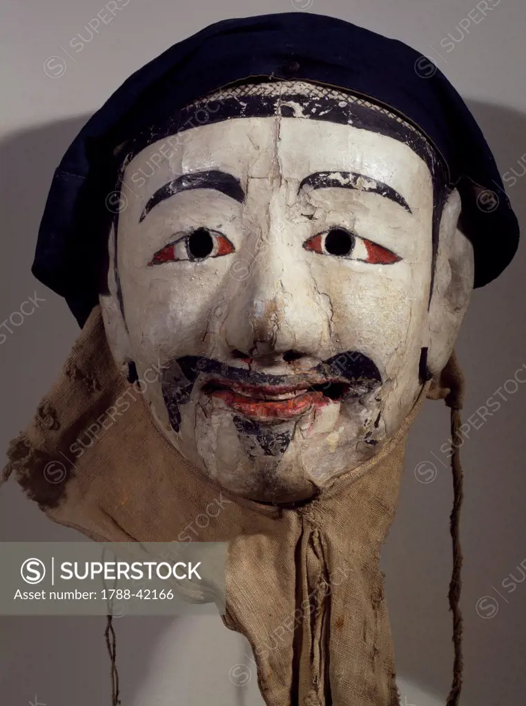 Painted wooden mask and fabric depicting a police officer. Korean civilization, Choson period, 18th century.